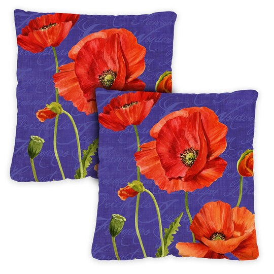 Bright Poppies Decorative Spring Indoor/Outdoor Pillow Cover (set of 2)